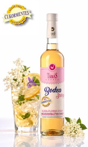 Tamás Pince cukormentes bodzavirág szörp termékfotója, cukormentes bodza szörp egyedi koktélok készítéséhez.