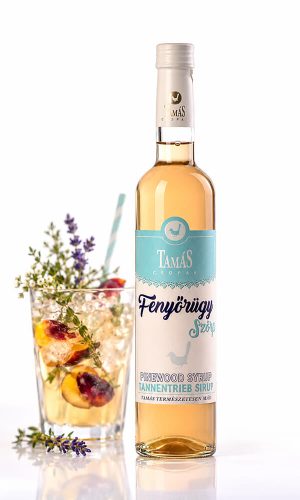 Tamás Pince fenyőrügy szörp termékfotója, fenyőrügy szörp varázslatos koktélok készítéséhez.