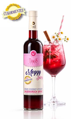 Tamás Pince cukormentes meggy szörp termékfotója, cukormentes meggy szörp káprázatos koktélok készítéséhez.